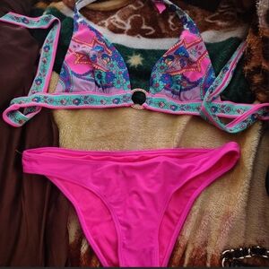 Victoria's Secret Pink Floral Bikini Top with Turquoise Accents